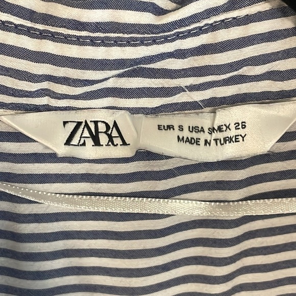 Zara Women’s Button Front Shirt Small Blue Classic Striped Lightweight Causal - Picture 10 of 16